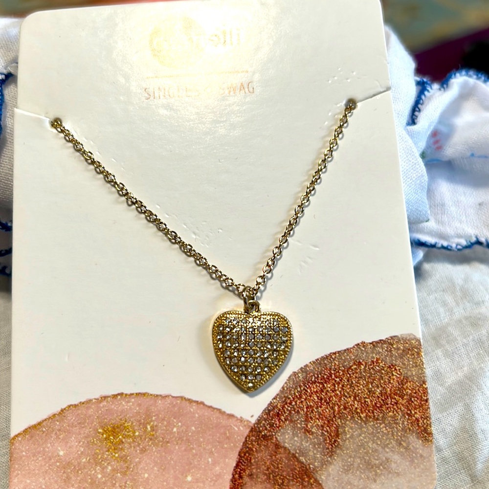Gemelli Pave Heart Gold Necklace